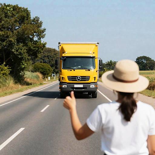 Sunny Rural Drive with Thumbs Up