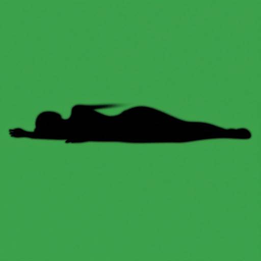 Silhouette of a person lying down in a prone position on a bright green background, with no facial details visible.