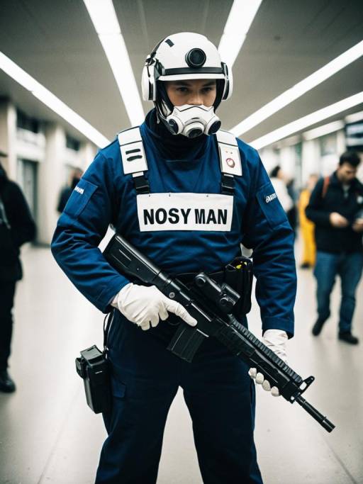 Cosplayer in Operation Game Costume with Rifle