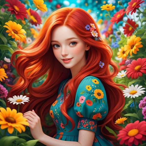 Girl with Red Hair in Flower Garden Girl with Red Hair in Flower Garden