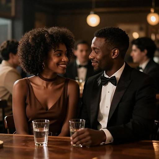 Couple Sharing Romantic Moment at Bar