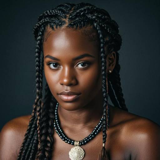 Dark-Skinned Girl with Knotless Braids