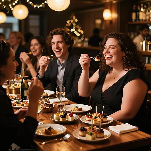 Slender Man and Curvy Woman at Festive Bar