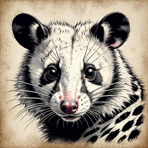 Vintage Monochrome Opossum and Leopard Portrait