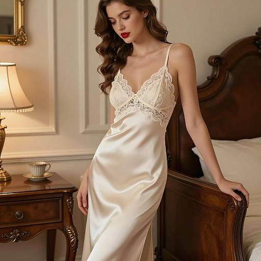 Elegant Woman in Cream Satin Nightdress