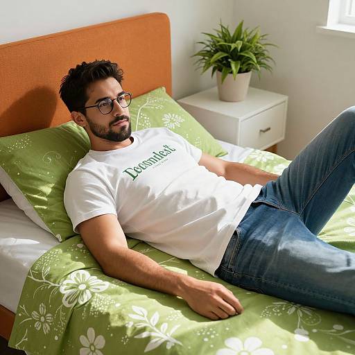 Photograph of a bearded, dark-haired man with glasses, wearing a white 