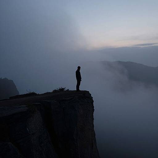 Mysterious Silhouette on Misty Cliff