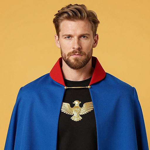 Handsome Man in Bold Blue Cape