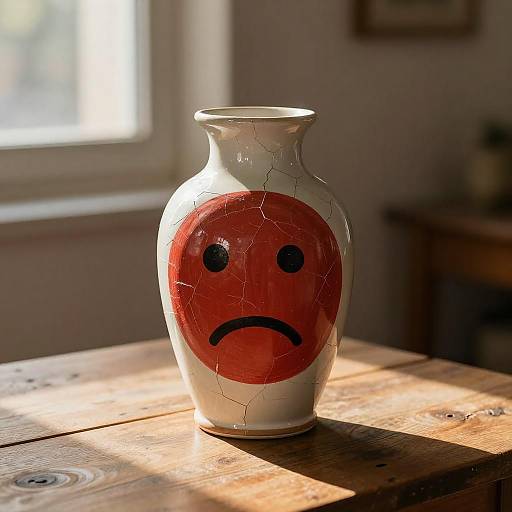 Solitary Sad Face on Cracked Vase