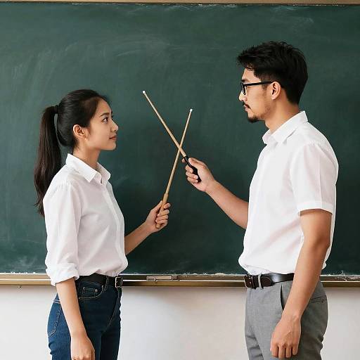 Teacher Pointing at Chalkboard with Students