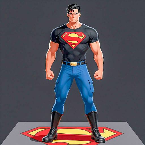Muscular Male Superhero in Superman T-shirt