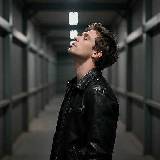 Mysterious Man in Industrial Corridor