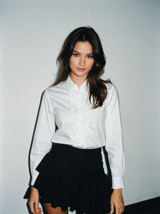 Elegant Woman in Ruffle Shirt Pose