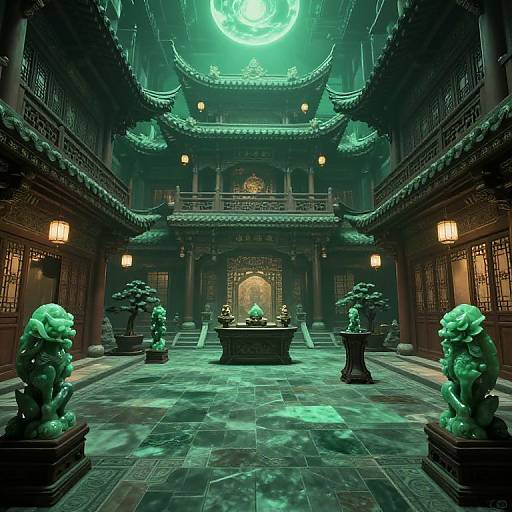 Mystical Chinese Bank Lobby Scene