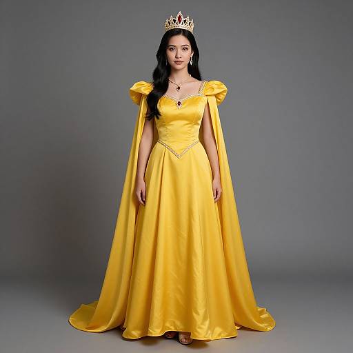 Elegant Girl Queen in Yellow Dress