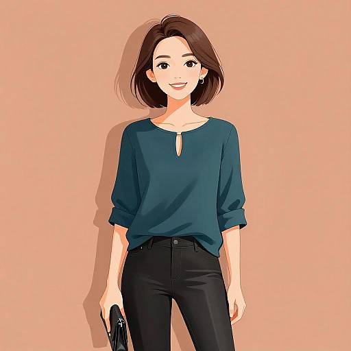 Chic Woman in Teal and Leather