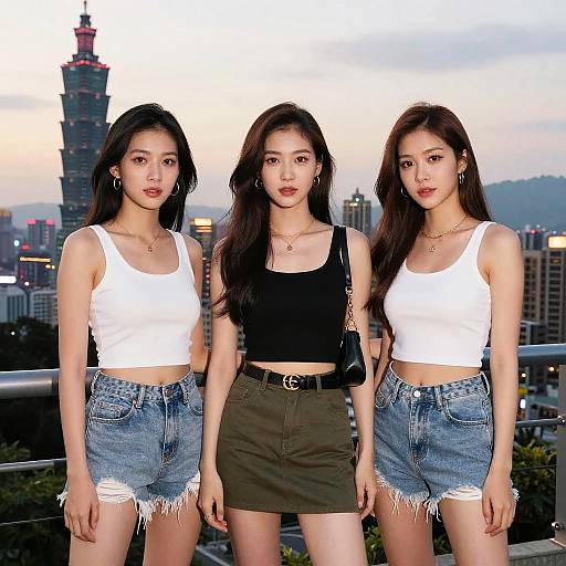 Stylish Taiwanese Women at Taipei Sunset