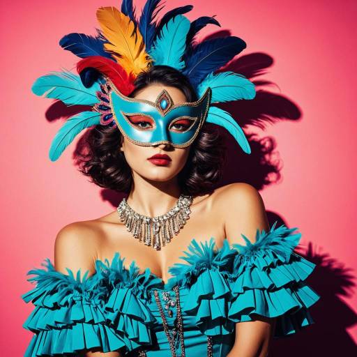 Glamorous Woman in Feathered Masquerade Costume