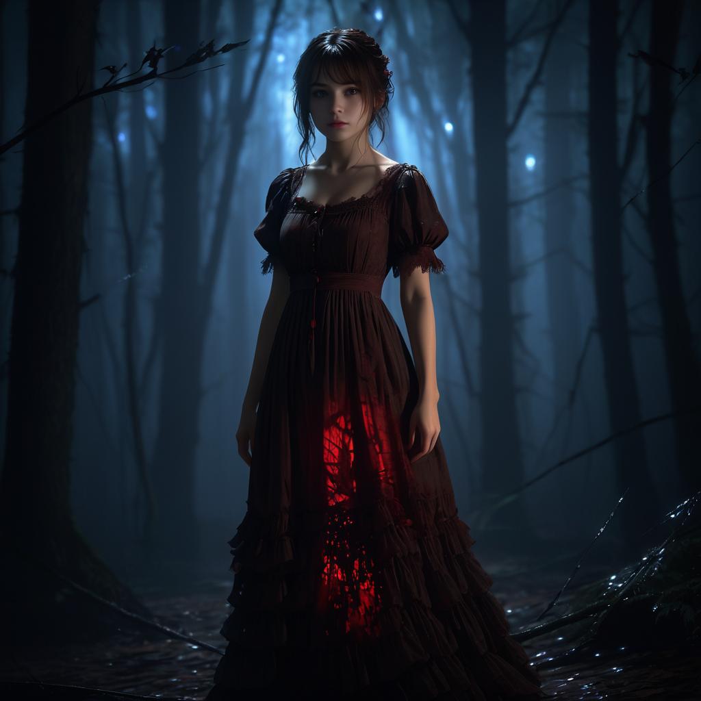 Haunting Anime Girl in Dark Forest