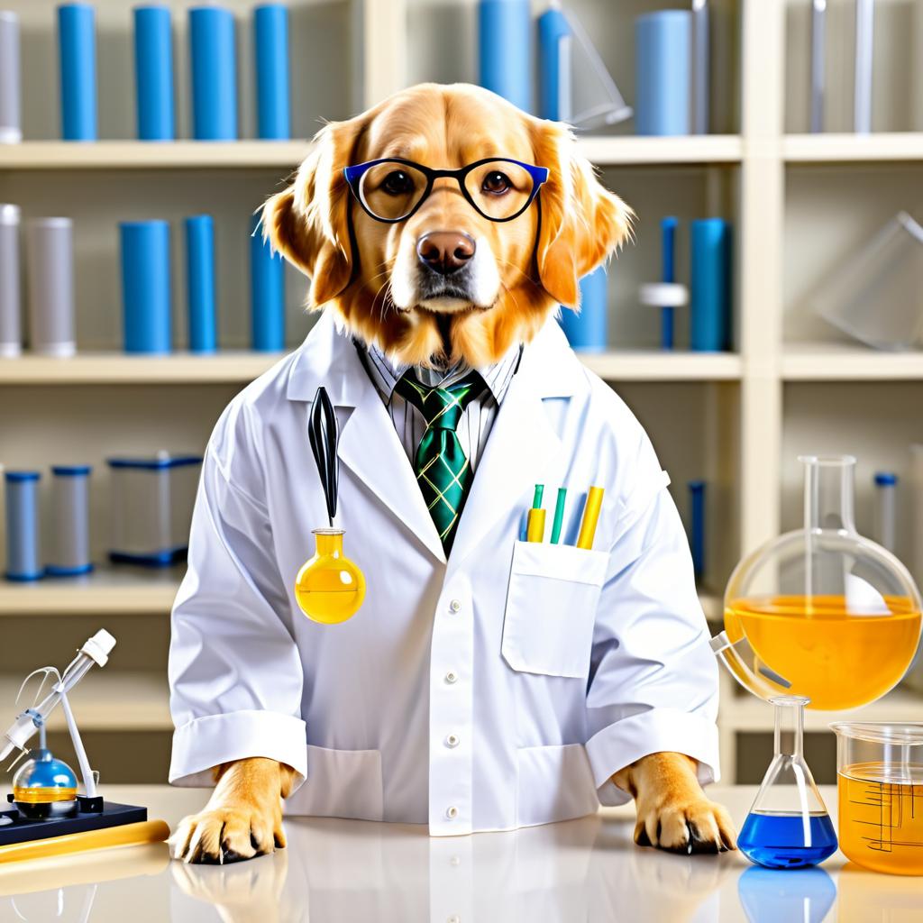 Golden Retriever Scientist in a Lab Setting