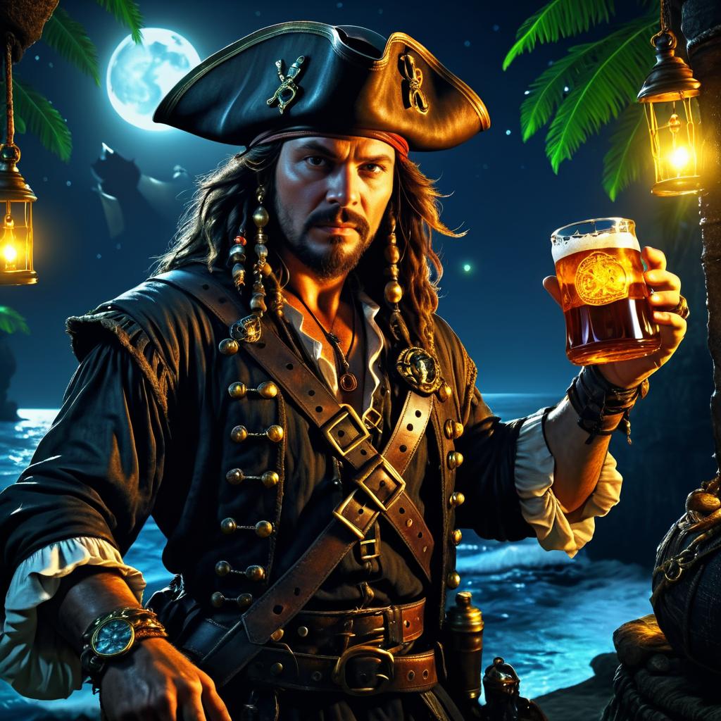 Dramatic Pirate Artwork with Beer and Treasure