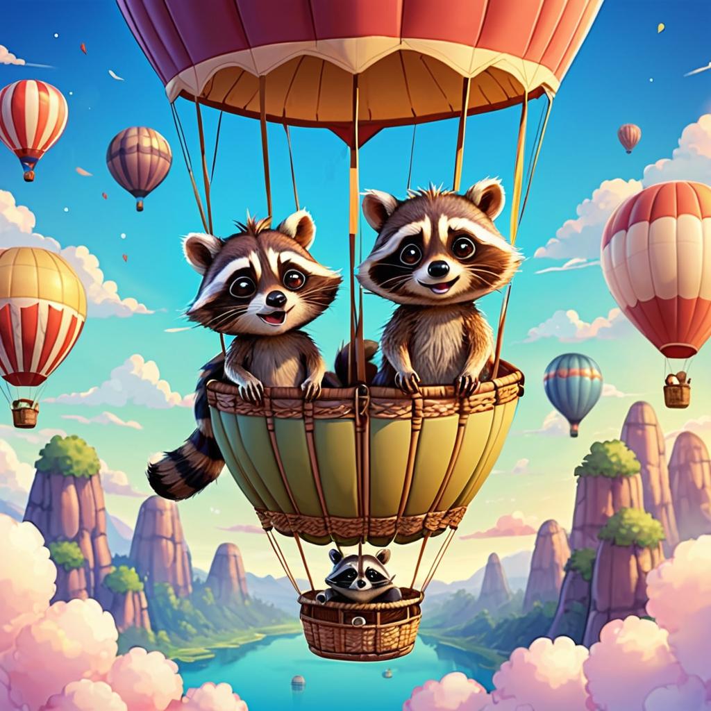 Adorable Raccoons in a Hot Air Balloon