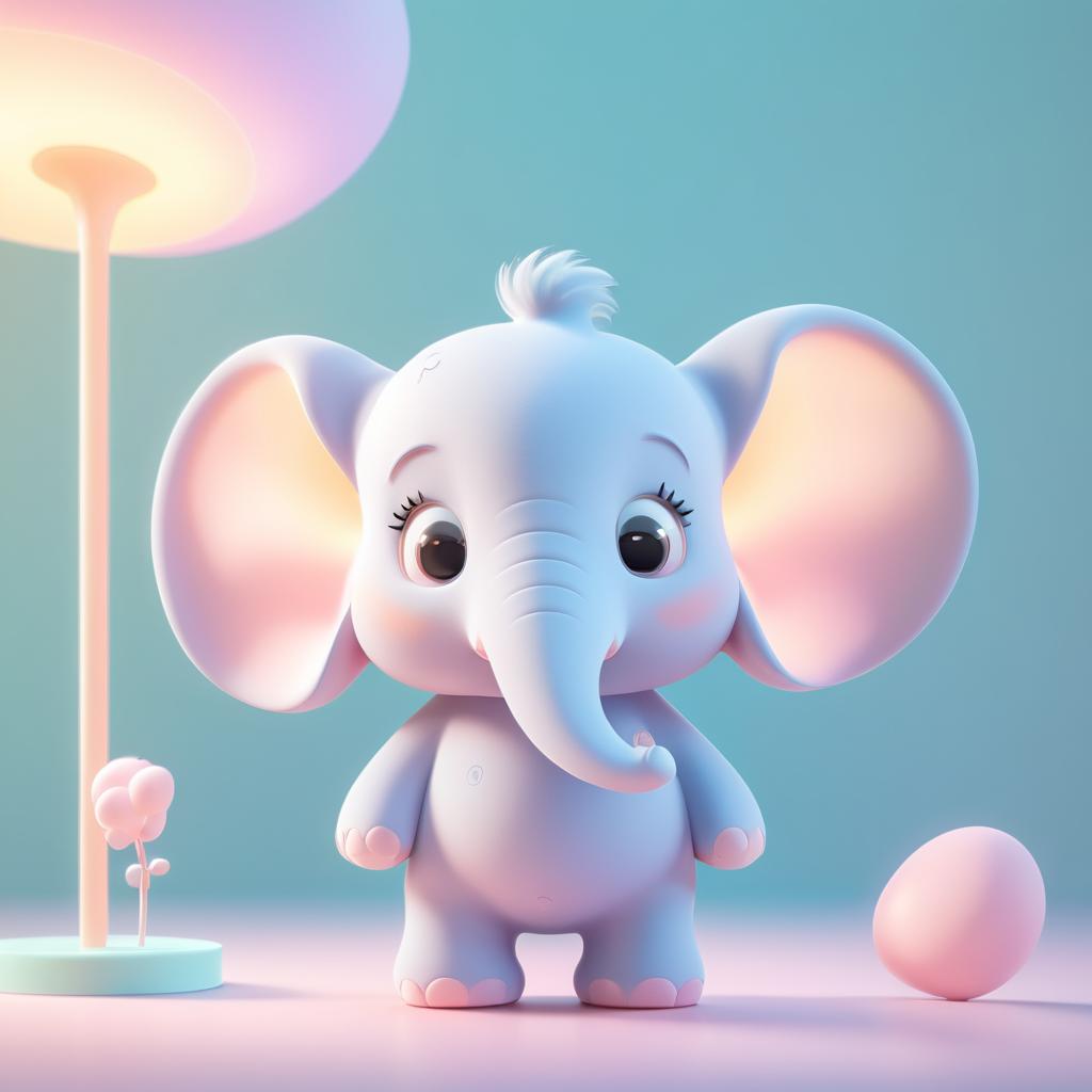 Whimsical Tiny Elephant in Pastel Colors