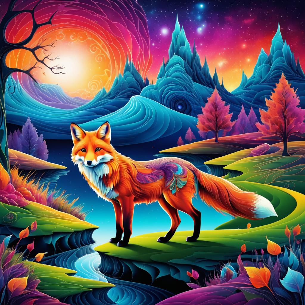 Surreal Fox in Vibrant Fantasy Landscape