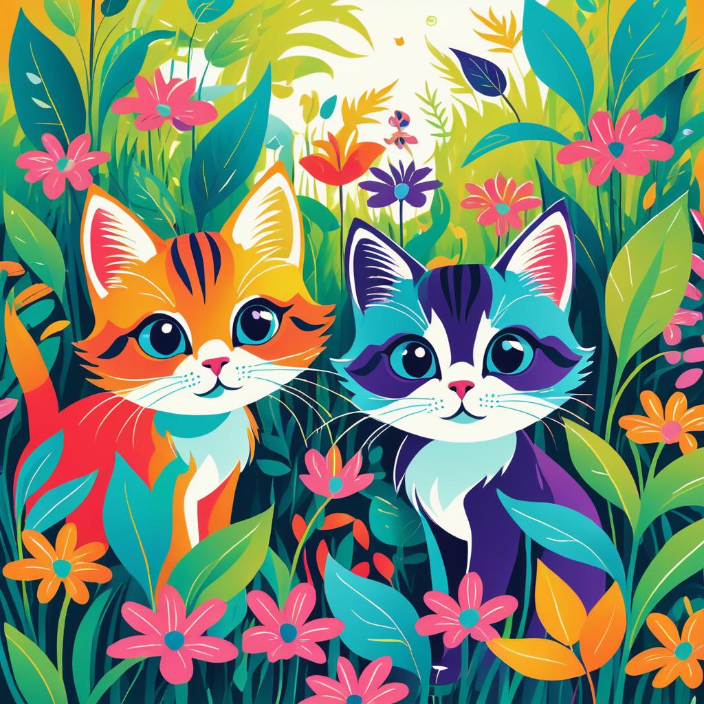 Playful Kittens in a Whimsical Garden