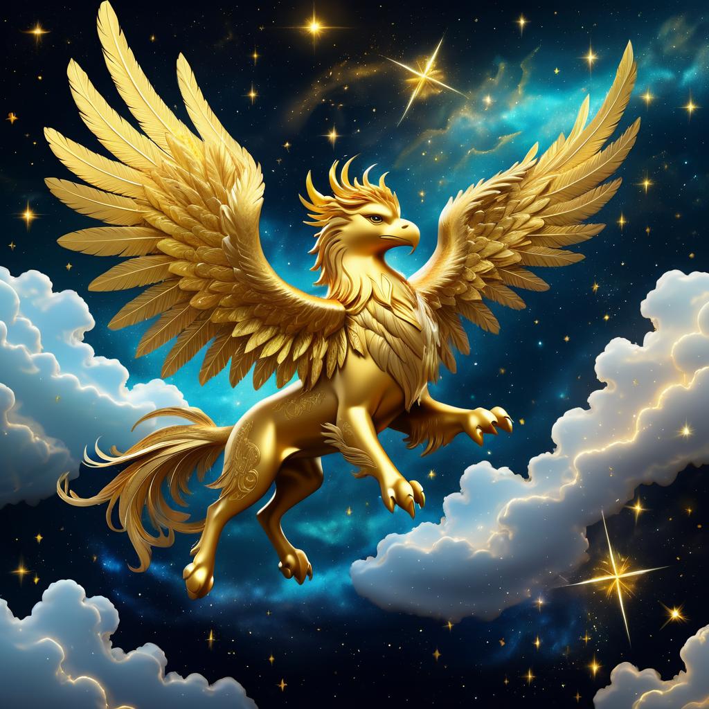 Majestic Golden Griffin in Cosmic Space