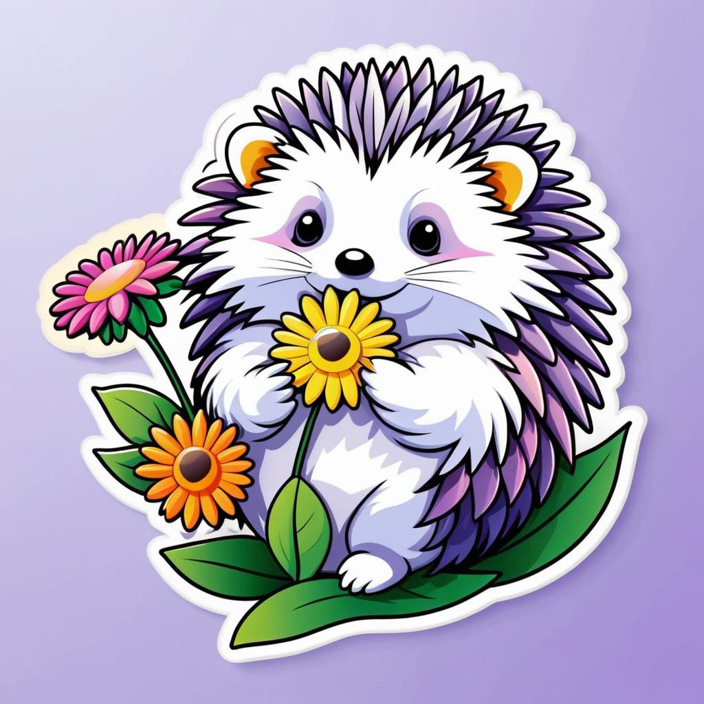 Colorful Hedgehog Sticker with Flower