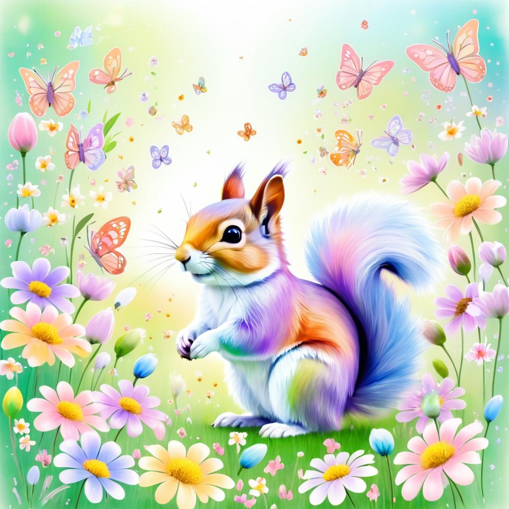 Whimsical Pastel Squirrel in Bloom