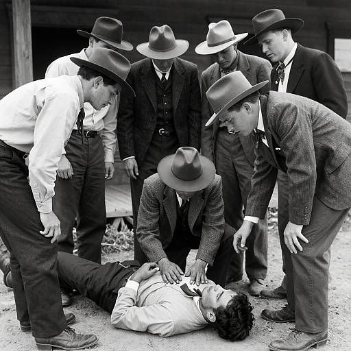 1930s Western Scene with Injured Man