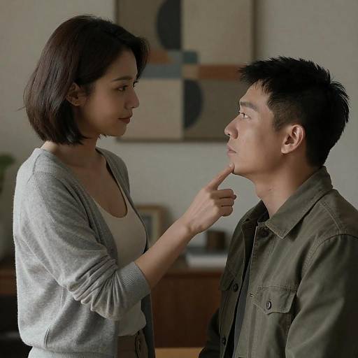 Asian Couple Intimate Moment Indoors