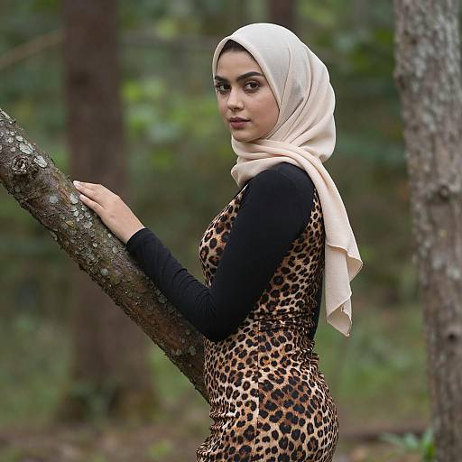 Side Profile of Woman in Leopard Dress