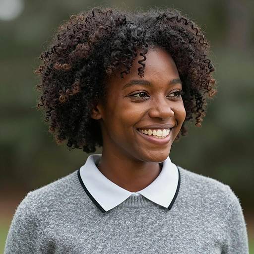 Portrait of Smiling Black Woman with Curly Hair