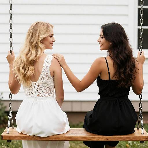 Women on Swing: A Tender Moment