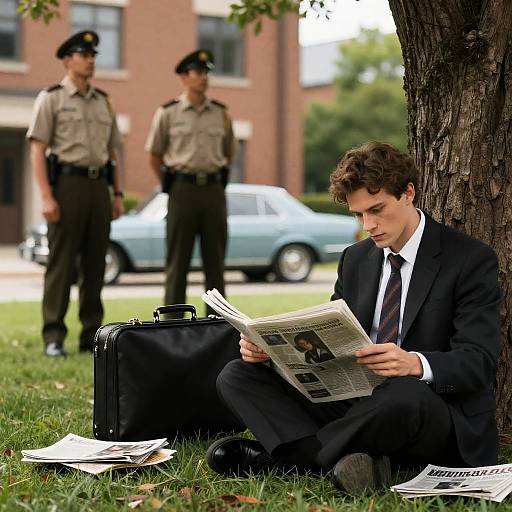 Elegant Man Reading Under a Tree