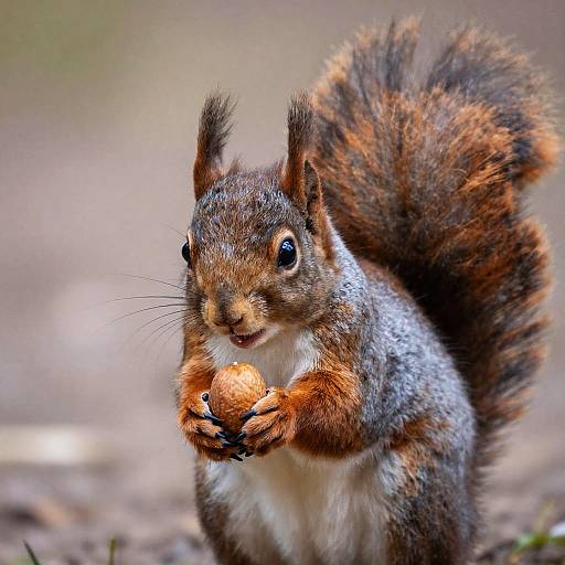 Detailed Soft Bushy Squirrel Holding Nut