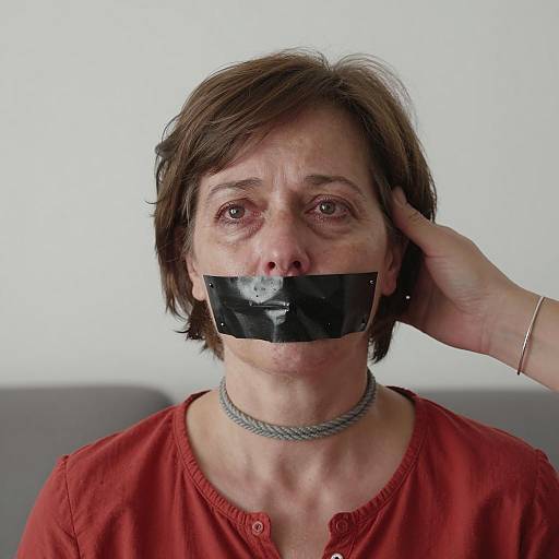 Silenced Middle-Aged Woman with Duct Tape