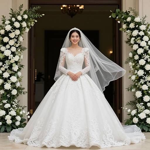 Graceful Bride in Lace Wedding Gown