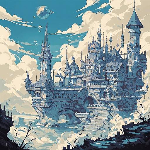 Fisheye Surreal Whale Over Medieval Castle