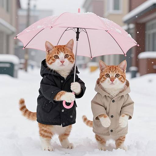 Kittens in Snow with Umbrella Adventure