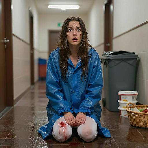 Shocking Scene of a Raincoat Woman