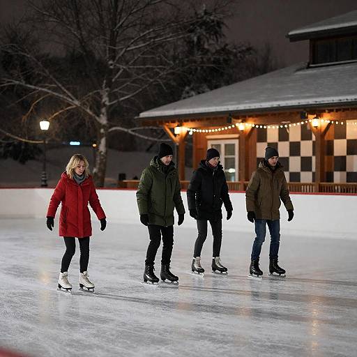 Charming Winter Nighttime Ice Skating Scene