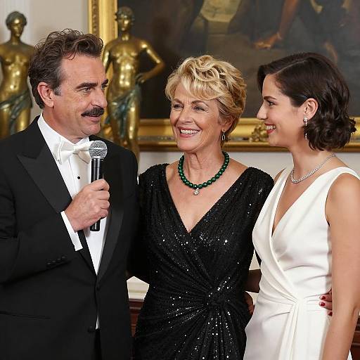 Three People in Formal Attire at Event