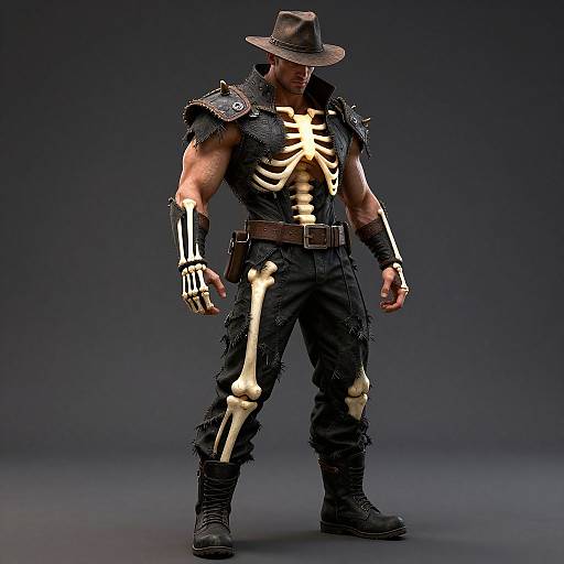 Muscular Man in Glowing Skeleton Outfit