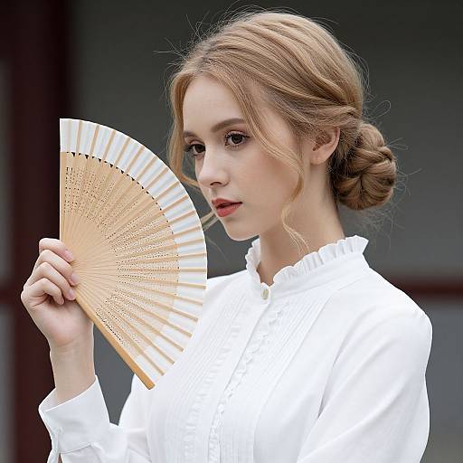 Elegant Young Woman with Fan Portrait