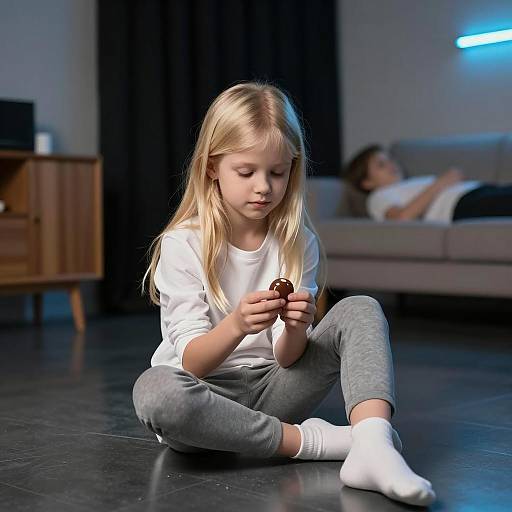 Blonde Girl in Dimly Lit Room