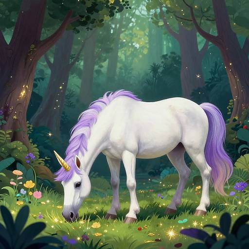 Whimsical Unicorn in Enchanted Forest